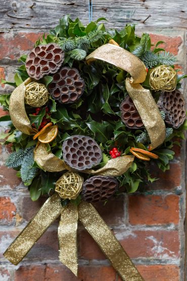 Holly Wreath with Gold Decor