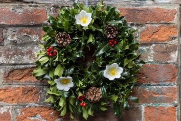 Holly Wreath with Pine Cones